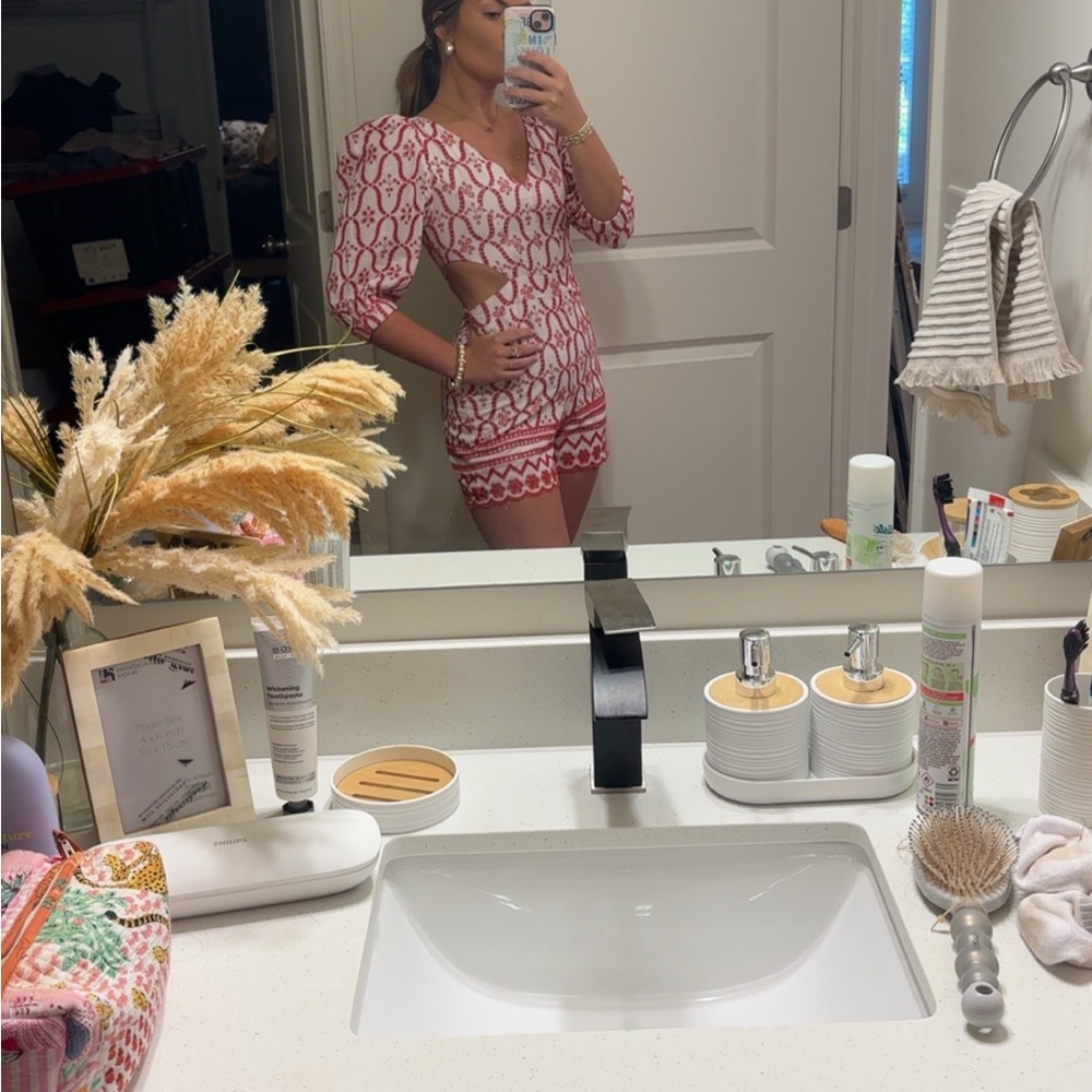 Especia Red and White Patterned Women's Romper